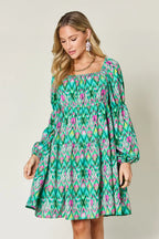 Double Take Full Size Printed Long Sleeve Dress