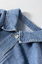 Blue Stripe Washed Oversized Pocketed Denim Jacket