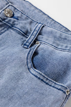 Dirty blue Button Zip High Waist Flared Hem Jeans