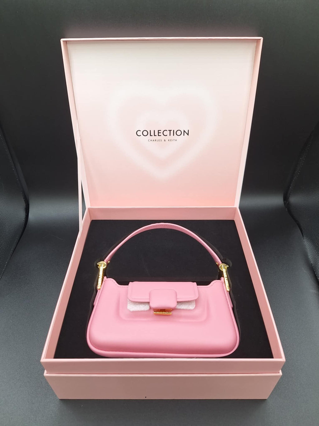 Charles & Keith Koa Leather Push-Lock Top Handle Bag Pink