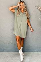 Laurel Green Buttoned Collar Shift T-shirt Mini Dress