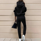 women's two piece solid color hooded sweatshirt set