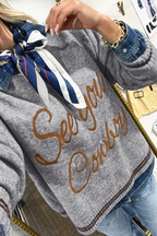 Peach Blossom Letter Embroidered Graphic Sweater