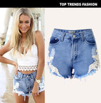 Women's Cutoff Pocket Distressed Ripped Jean Denim Shorts Lace Beach Vacation Bohemian Western Hot Pants