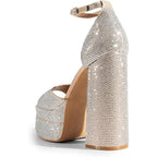 Dream Pairs Womens Size 6.5 Silver Rhinestone Open Toe 5.5" Heel Platform Shoes
