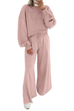 Light Pink Drop Shoulder Crop Pullover Drawstring Wide Leg Pants Set