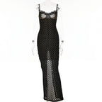 Fashionable Lace Back Split Polka Dot Dress