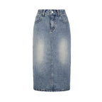 Retro Light-blue Figure-flattering A-line Skirt