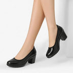 New Dream Pairs Womens Size 9W Wide Black Faux Leather 2.75" Heel Shoes w Flaw