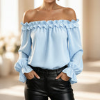Women's Ruffle Off-Shoulder 3/4 Sleeve Elegant Shirt