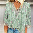 Cuff Printing Model Model Abstract V-neck Summer Thin Shirt