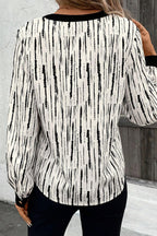 White Abstract Print V-neck Long-sleeve Blouse