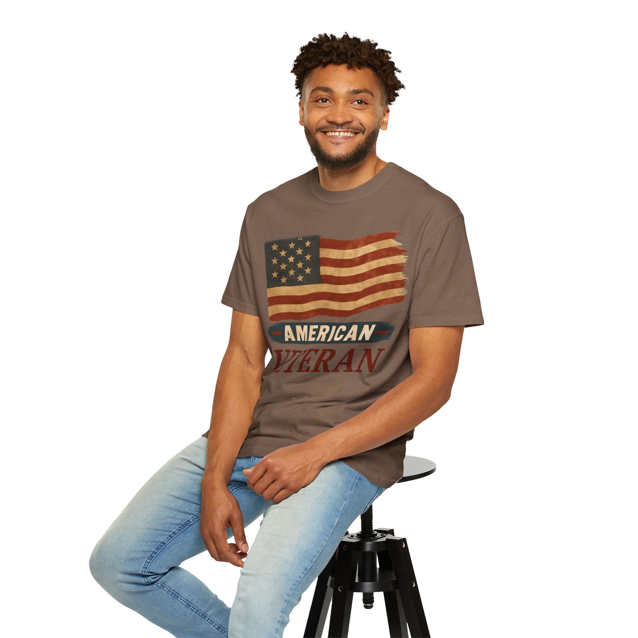American Veteran Unisex Garment-Dyed T-shirt, Patriotic Tee, Military Appreciation, Veterans Day Gift, Casual Wear, Comfortable Style