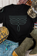 Black Western Fashion Geometric Embroidered T Shirt