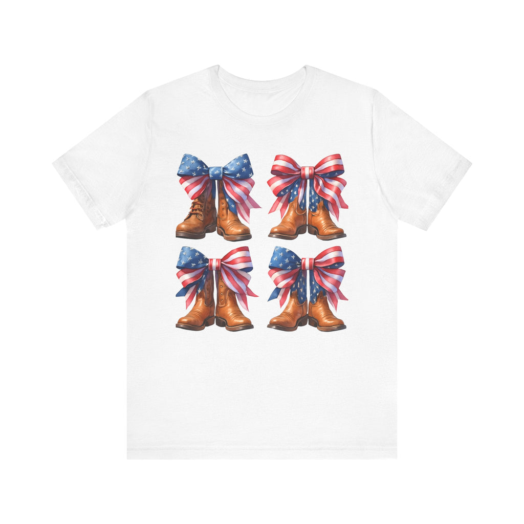 T-Shirt American Cowboy Boot with American Flags Patriotic Tee
