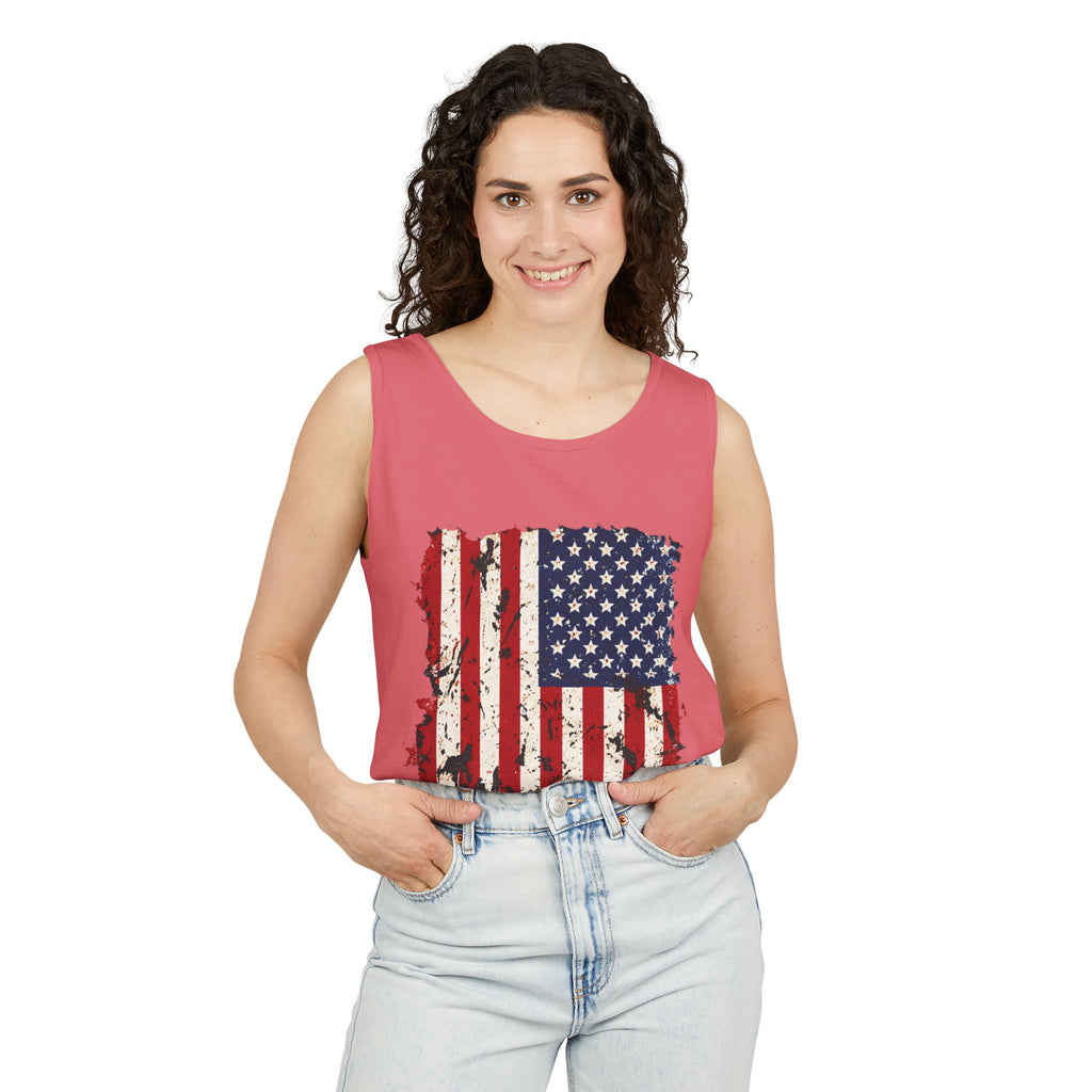 Distressed American Flag Tank Top  Patriotic USA Sleeveless Shirt for 4th of July Summer and Everyday Wear