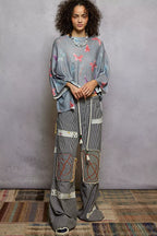 POL Butterflies Pattern Round Neck knit Top with Outseam Rolling Edge