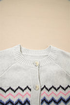 Pink Stripe Geometric Button Up Sweater Cardigan