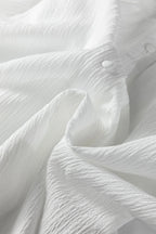 White Crinkled Texture Lantern Sleeve Button Down Loose Shirt
