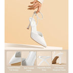 Ankis Womens Size 7.5 White 3.5" Heels Closed Pointed Toe Ankle Strap Shoes