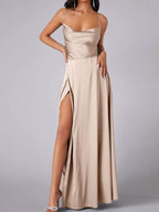 Lace Up Back Split Maxi Dress