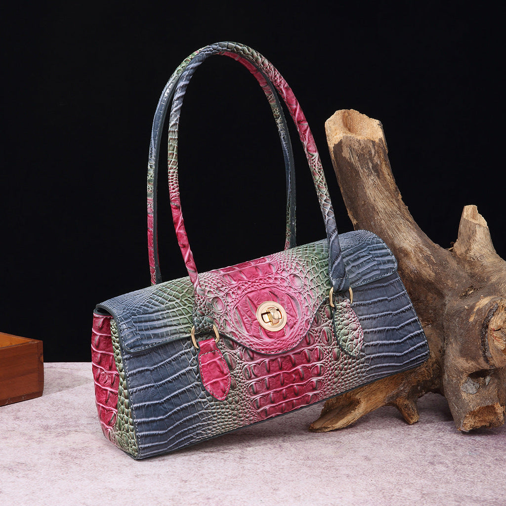 Crocodile Embossed Shoulder Tote Bag