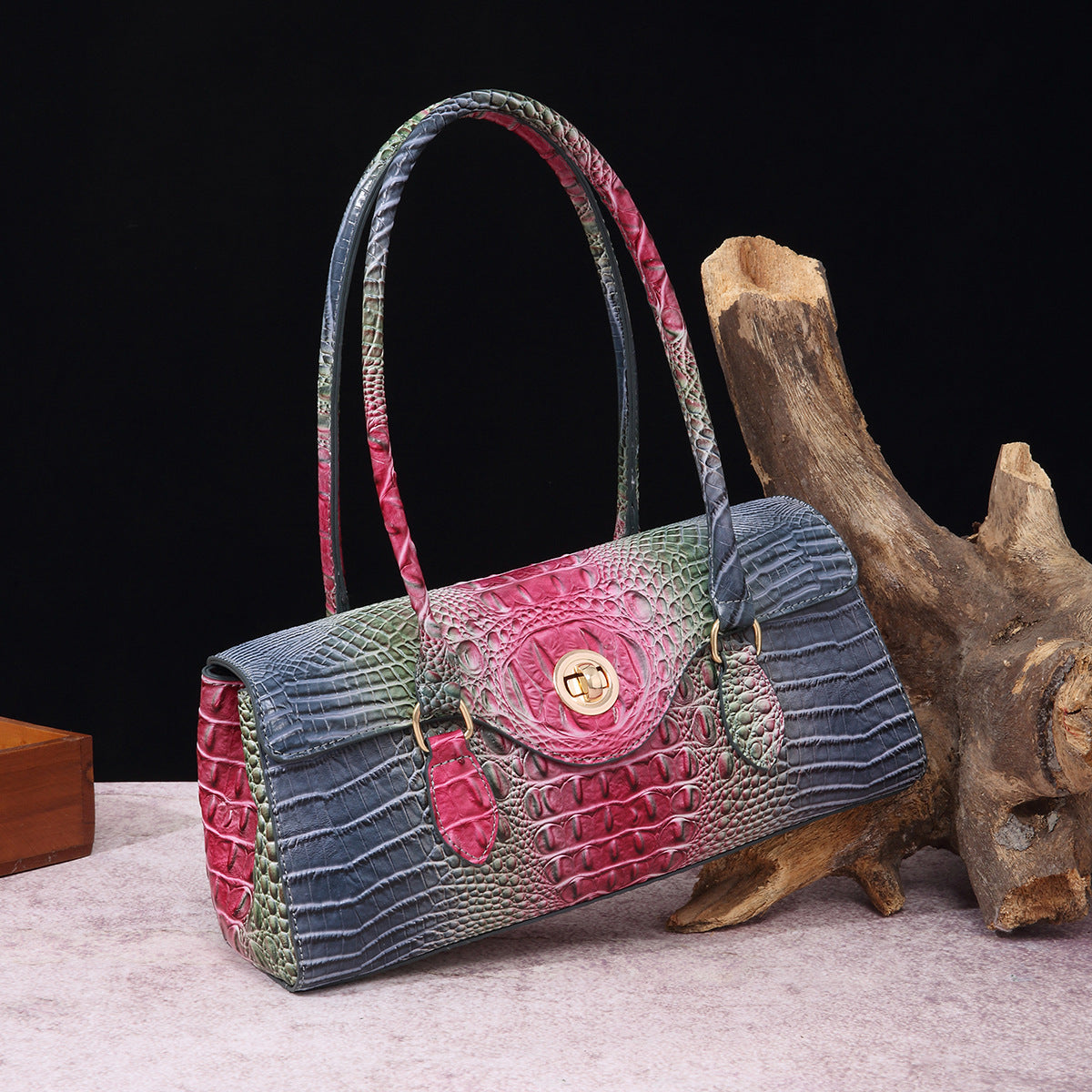 Crocodile Embossed Shoulder Tote Bag