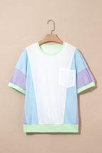 White Color Block Patchwork Half Sleeve Oversized T Shirt