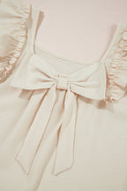 Beige Textured Bow Knot Frilled Butterfly Sleeve Blouse