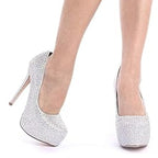 Dream Pairs Womens 5.5 Silver Rhinestone 5.5" Platform Heel Close Toe Pump Shoes