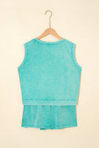 Mint Green 2 Pieces Mineral Wash Cotton Tank Top Lined Split Skirt Set
