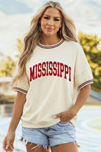 Beige MISSISSIPPI/ MS Reversible Printed Preppy Short Sleeve Top