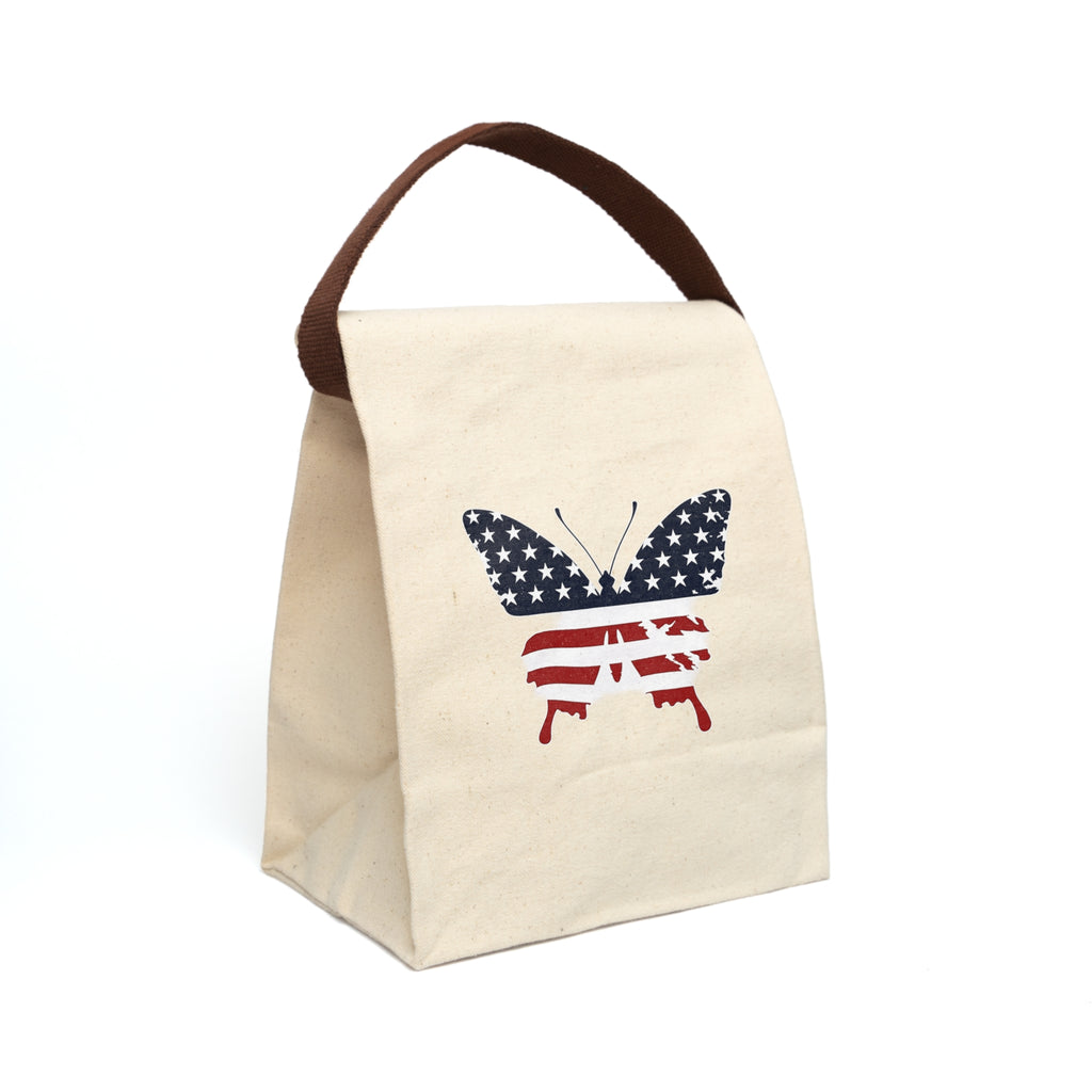 Canvas Lunch Bag  American Flag Butterfly Design (Patriotic Picnic Tote)