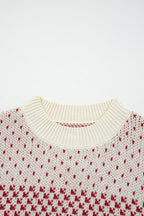 Red Contrast Color Pattern Lantern Sleeve Sweater