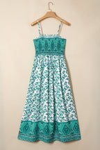 Green Boho Floral Print Shirred Cami Maxi Dress