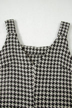 Khaki Houndstooth Print V Neck Sleeveless Mini Dress