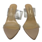 Vivian Womens Size 8 Beige 4.5" Heel Clear Strap Open Pointed Toe Slip On Shoes