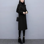 Womens MidLength KoreanStyle DoubleBreasted Wool Coat