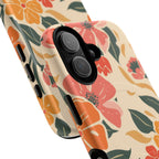 Floral Tough Magnetic Phone Case Retro Pink & Orange Blossom Protective Cover