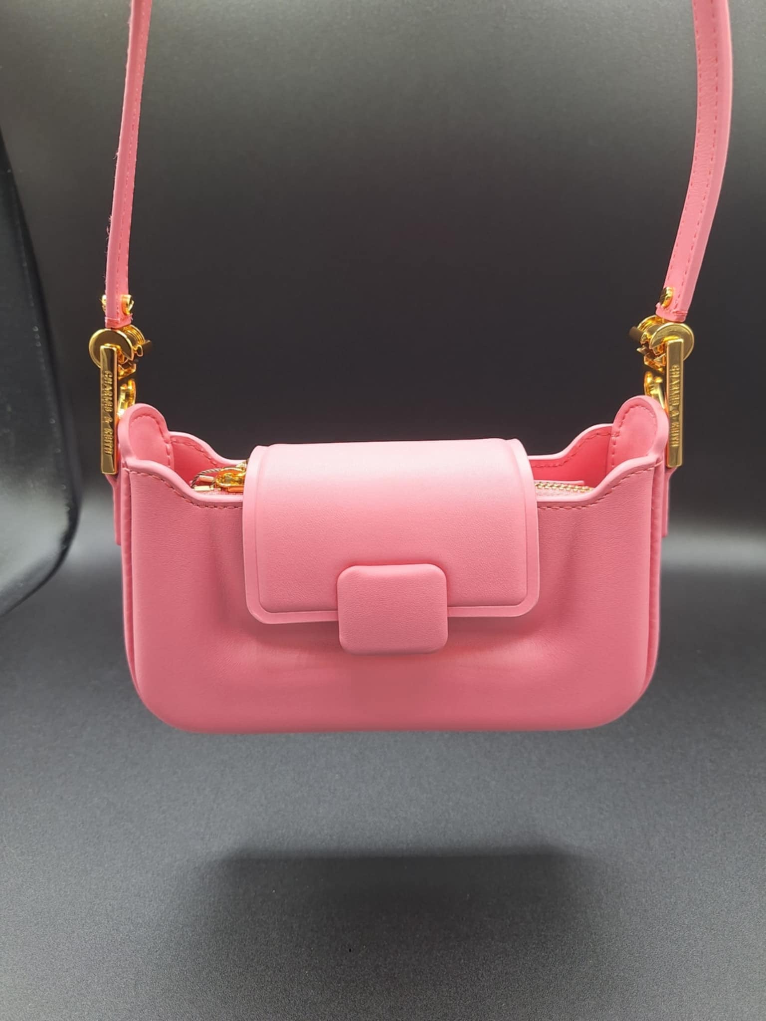 Charles & Keith Koa Leather Push-Lock Top Handle Bag Pink