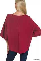 Zenana Double Knit Exposed Seam Curved Hem Top