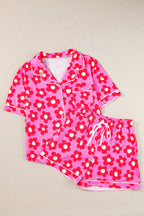 Flower Print Short Sleeve Shirt Pajamas Set