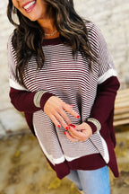 Green Stripe Color Block Patchwork Dolman Oversize Tunic Sweater