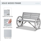 41" Wooden Wagon Wheel Bench Rustic Outdoor Patio Weather Resistance Furniture 2-Person Slatted Seat Bench with Backrest Light Gray