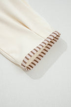 Khaki Stripe Plus Size Color Block Patchwork Half Button Long Sleeve Peplum Blouse