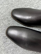Women’s Retro Square-Toe Mid-Heel Chunky Leather Boots
