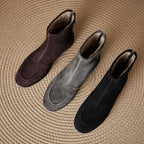 Women’s Fleece-Lined Ankle Boots – Round Toe Low Heel Winter Boots