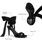 New Trary Womens Size 10 Black Soft Tie Lace Up 3.5" Inch Open Toe Heels Shoes