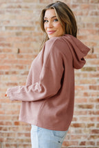 Dark Khaki Thermal Textured Leopard Drawstring Baggy Hoodie