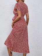 Floral Print Ruffle Hem Wrap Midi Dress